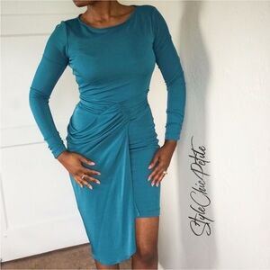 BCBGMaxAzria Blue Asymmetrical Ruched Bodycon Dress 🎉Host Pick